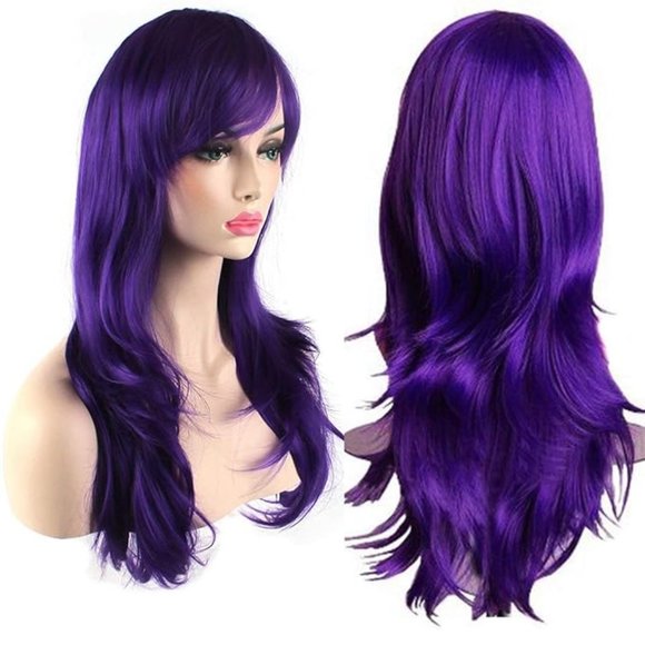 28" Long Purple Black Ombre Fashion WIG Wavy Curly Hair Cosplay w/cap - NIP - Picture 1 of 3